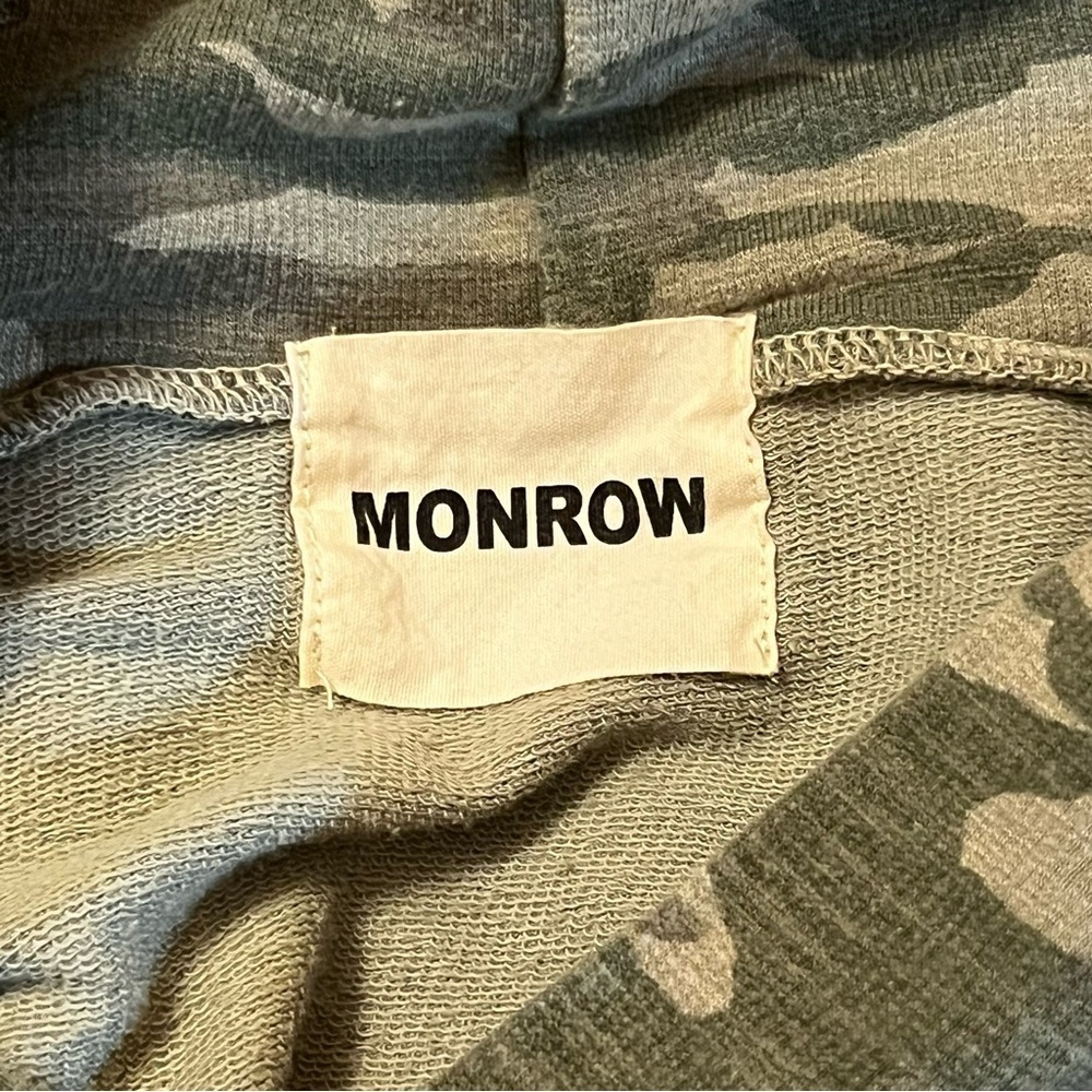 Monrow Pullover Hooded Sweatshirt Top Green Camo XS Lounge soft cozy athleisure - Picture 11 of 11